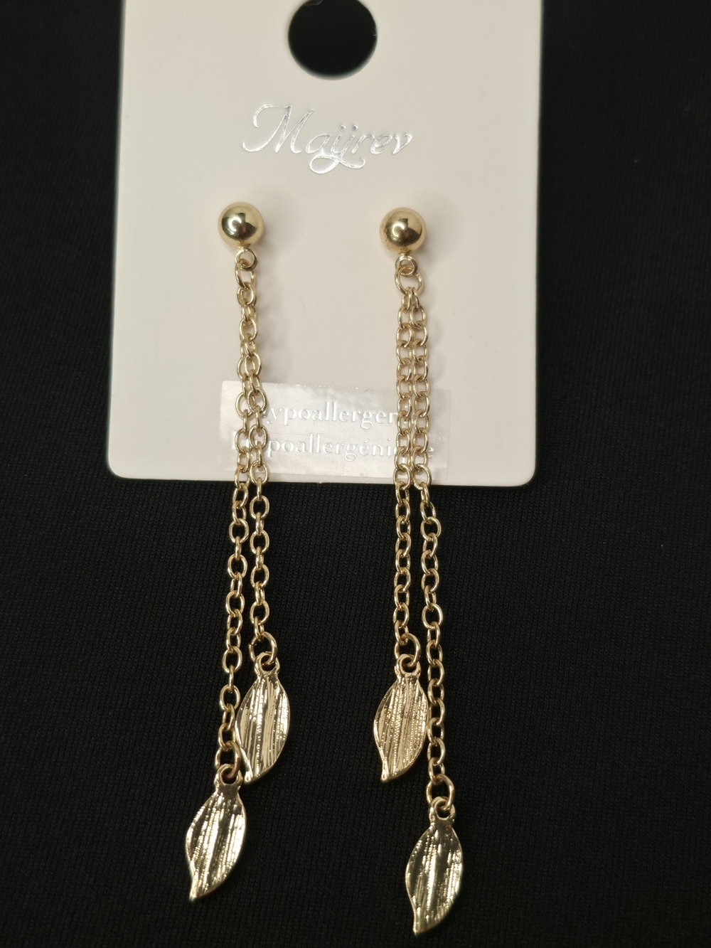 💫3x25$ Gold Tone Leaf Chain Drop Earrings Hypoalergenic 3" New - Picture 1 of 2